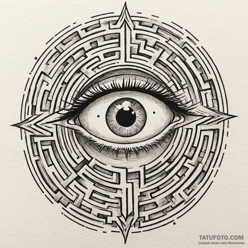 Unblinking eye at the center of a labyrinth,... - эскиз тату (№1750274553_0, 18.06.2025 19:22) — Tatufoto.com