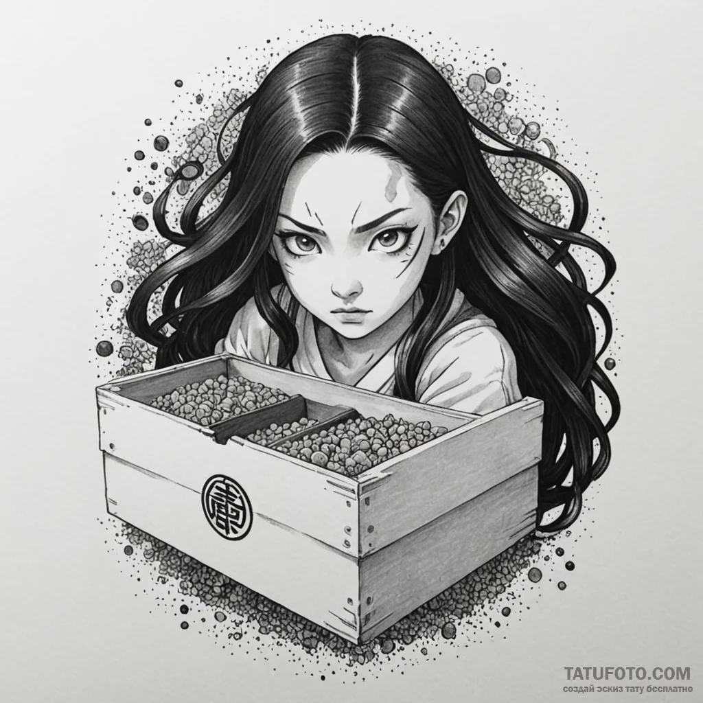 Nezuko in her box from demon slayer, tattoo l... - эскиз тату (№1750275072_0, 18.06.2025 19:31) — Tatufoto.com
