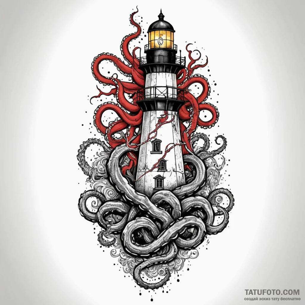 Kraken tentacle rising from the sea to pull d... - эскиз тату (№1750275248_0, 18.06.2025 19:34) — Tatufoto.com