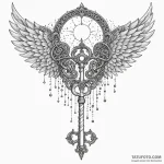 Winged key, ready to unlock a celestial gate,… — эскиз тату (№1750276020_0, 18.06.2025 19:47) — Tatufoto.com