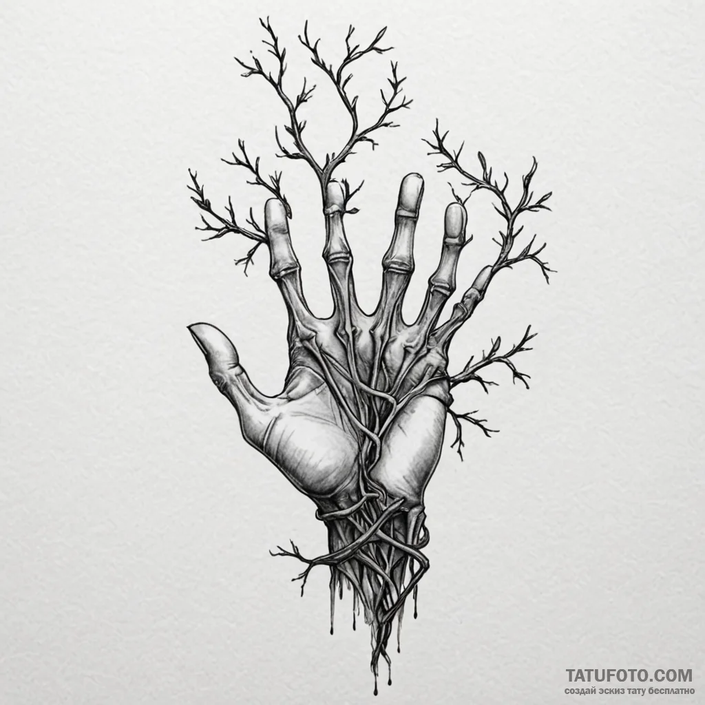 Black vines pulling skeletal hand, tattoo lin... - эскиз тату (№1750276083_0, 18.06.2025 19:48) — Tatufoto.com