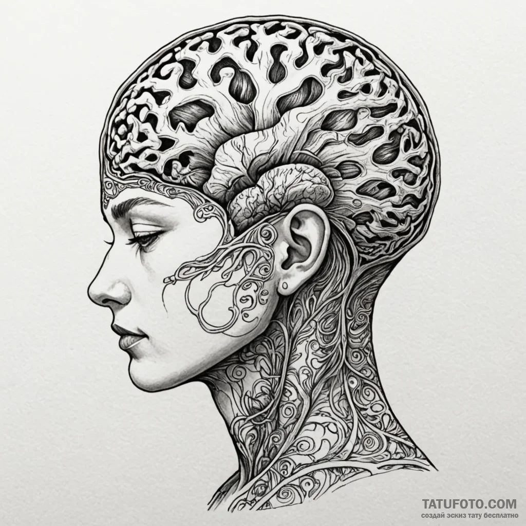 Human head with exposed holographic brain, ta... - эскиз тату (№1750276402_0, 18.06.2025 19:53) — Tatufoto.com