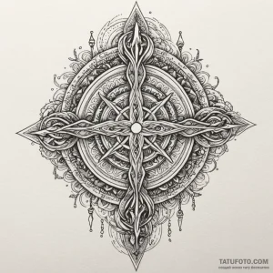 Woven staff beneath spectral rift, tattoo lin... - эскиз тату (№1750276466_0, 18.06.2025 19:54) — Tatufoto.com