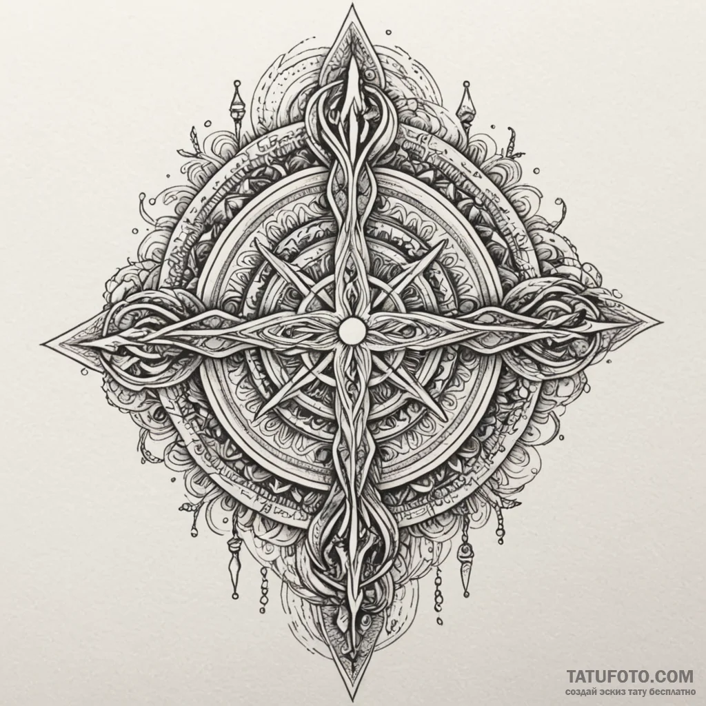 Woven staff beneath spectral rift, tattoo lin... - эскиз тату (№1750276466_0, 18.06.2025 19:54) — Tatufoto.com