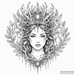 Jungle relic crowned with roots, ink illustra… — эскиз тату (№1750276595_0, 18.06.2025 19:56) — Tatufoto.com