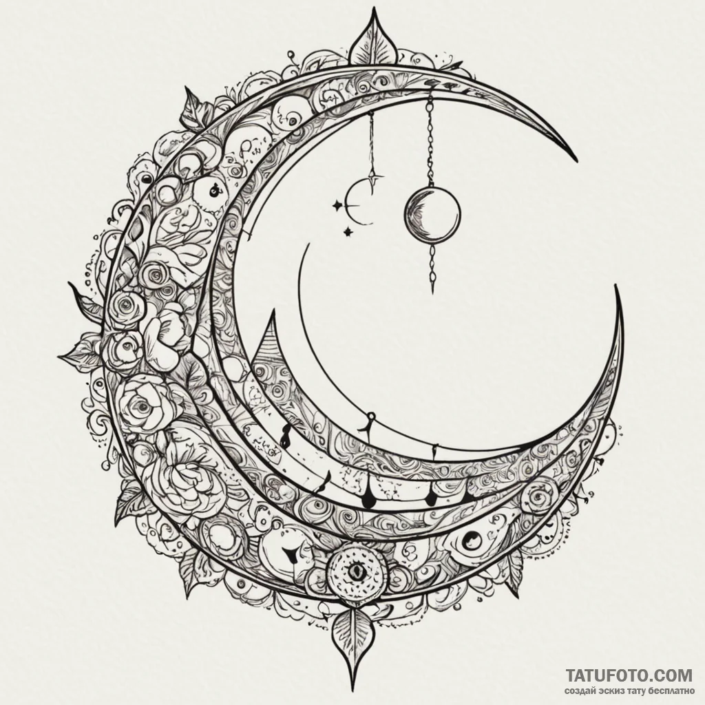 Moon phases etched in blade, tattoo line art,... - эскиз тату (№1750276787_0, 18.06.2025 19:59) — Tatufoto.com