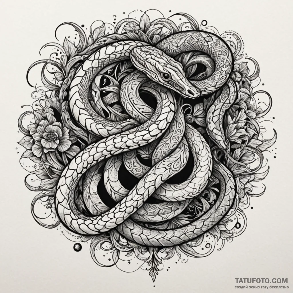 Ivory serpent weaving starlight, ink illustra... - эскиз тату (№1750279835_0, 18.06.2025 20:50) — Tatufoto.com