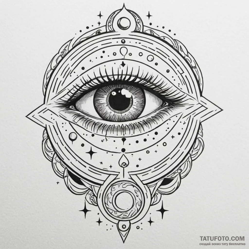 Totem eye beneath celestial moon, tattoo line... - эскиз тату (№1750280471_0, 18.06.2025 21:01) — Tatufoto.com