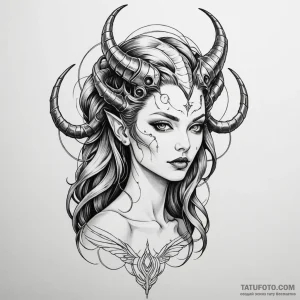 Lilith depicted as a cybernetic demoness, tat... - эскиз тату (№1750280598_0, 18.06.2025 21:03) — Tatufoto.com