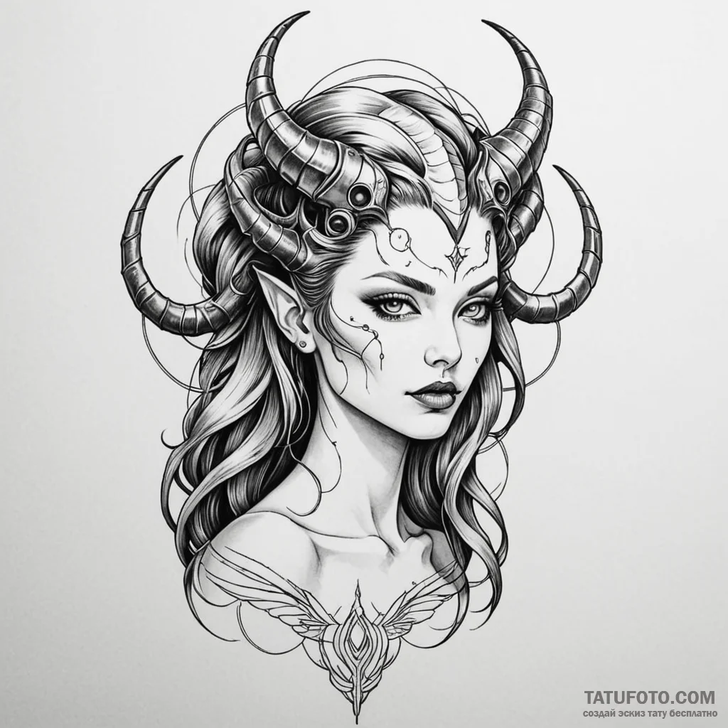 Lilith depicted as a cybernetic demoness, tat... - эскиз тату (№1750280598_0, 18.06.2025 21:03) — Tatufoto.com