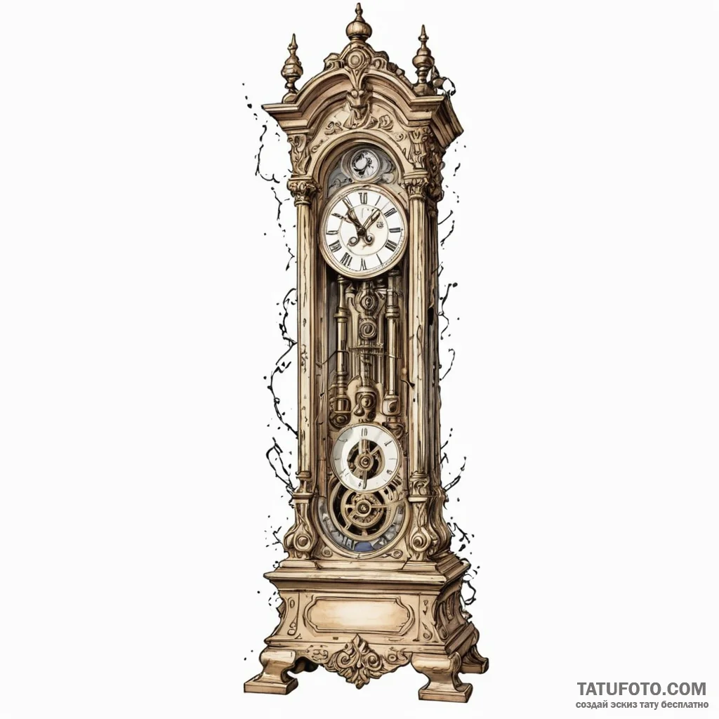 Grandfather clock, tall and steadfast, tattoo... - эскиз тату (№1750280725_0, 18.06.2025 21:05) — Tatufoto.com