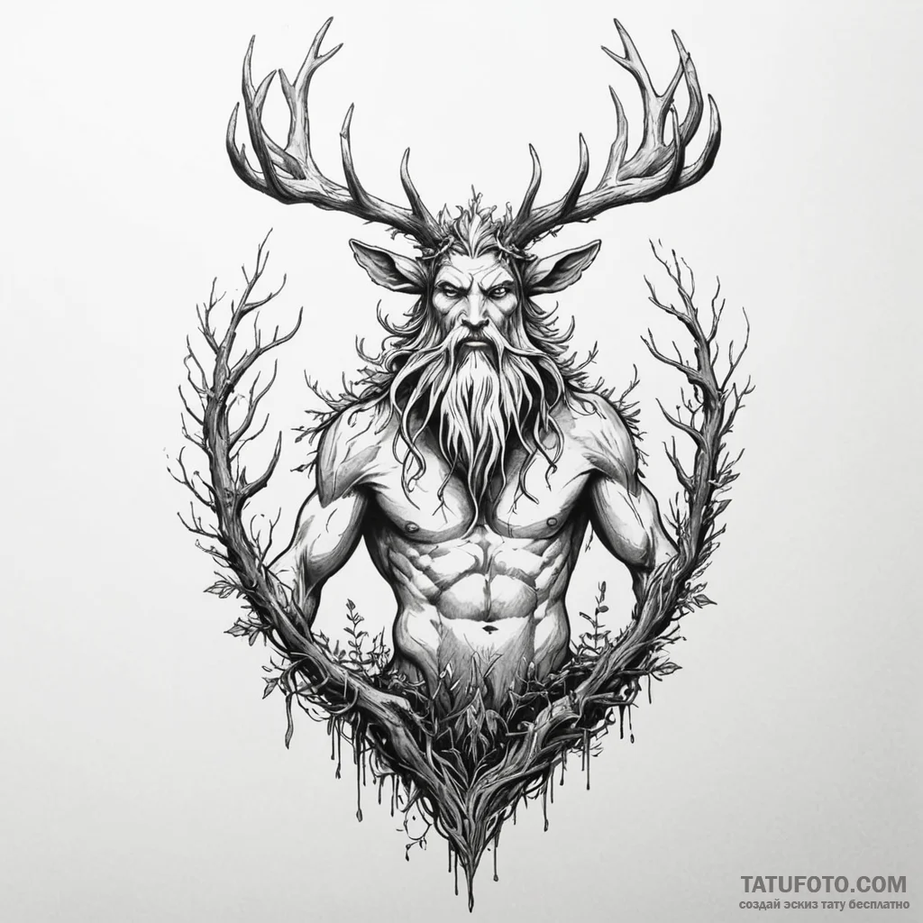 Leshy (forest spirit) - эскиз тату (№1750281939_0, 18.06.2025 21:25) — Tatufoto.com