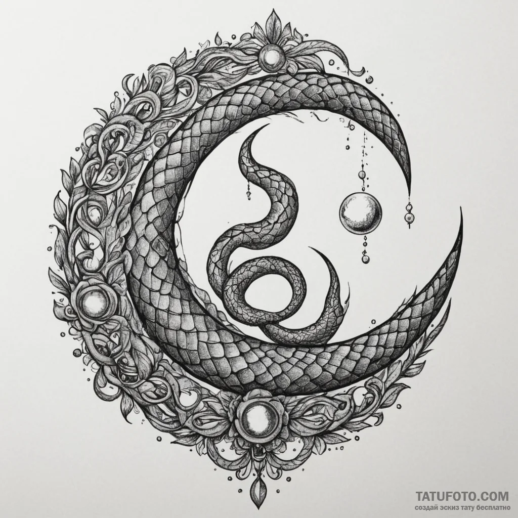 Jewel-encrusted serpent through moon, artisti... - эскиз тату (№1750283370_0, 18.06.2025 21:49) — Tatufoto.com
