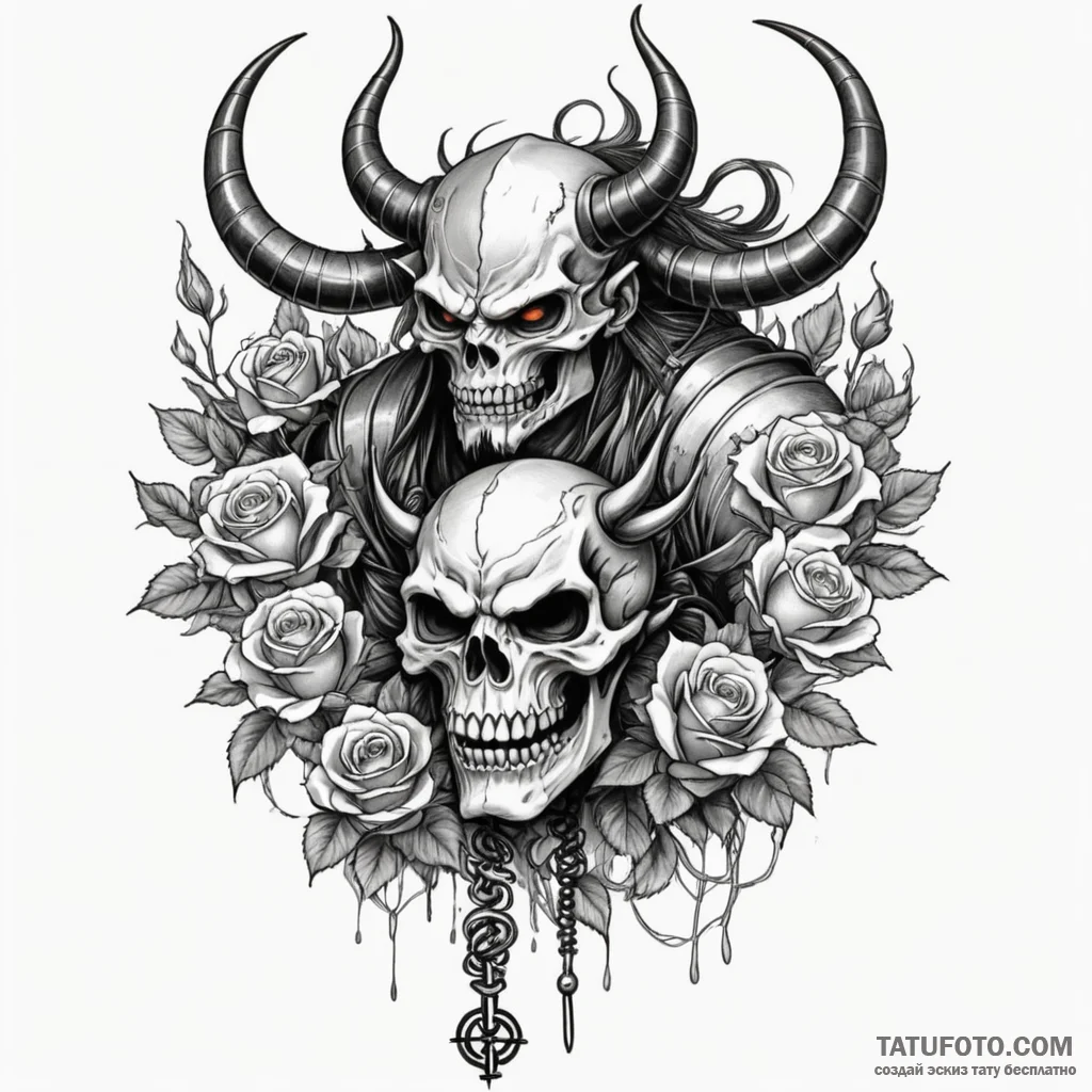 Oni (japanese demon) crushing a samurai helme... - эскиз тату (№1750283492_0, 18.06.2025 21:51) — Tatufoto.com