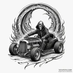 Grim reaper driving a souped-up hot rod, tatt… — эскиз тату (№1750284374_1, 18.06.2025 22:06) — Tatufoto.com