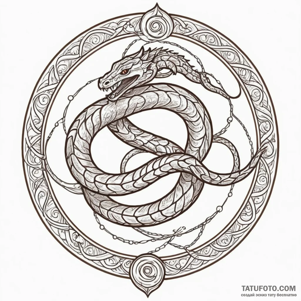 Astral serpent spinning through rings, tattoo... - эскиз тату (№1750284444_0, 18.06.2025 22:07) — Tatufoto.com