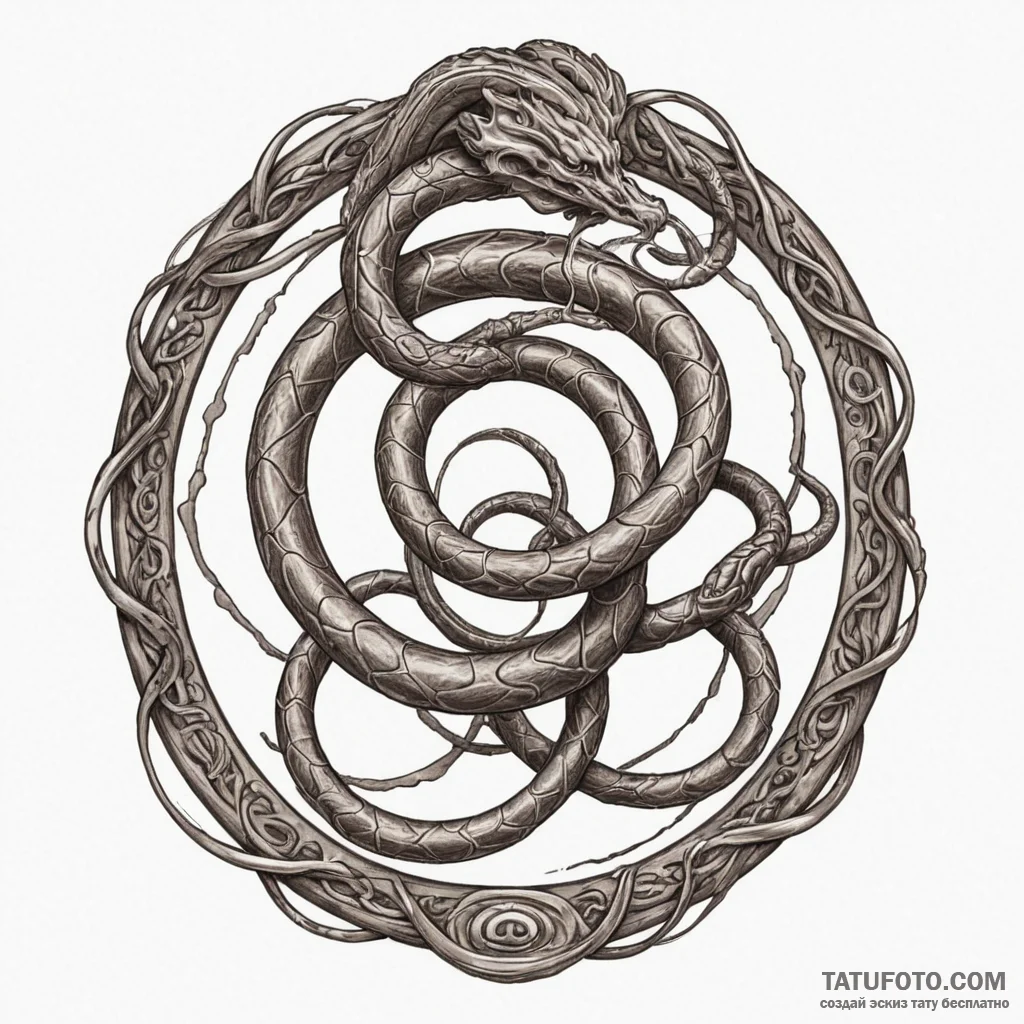 Astral serpent spinning through rings, tattoo... - эскиз тату (№1750284444_1, 18.06.2025 22:07) — Tatufoto.com