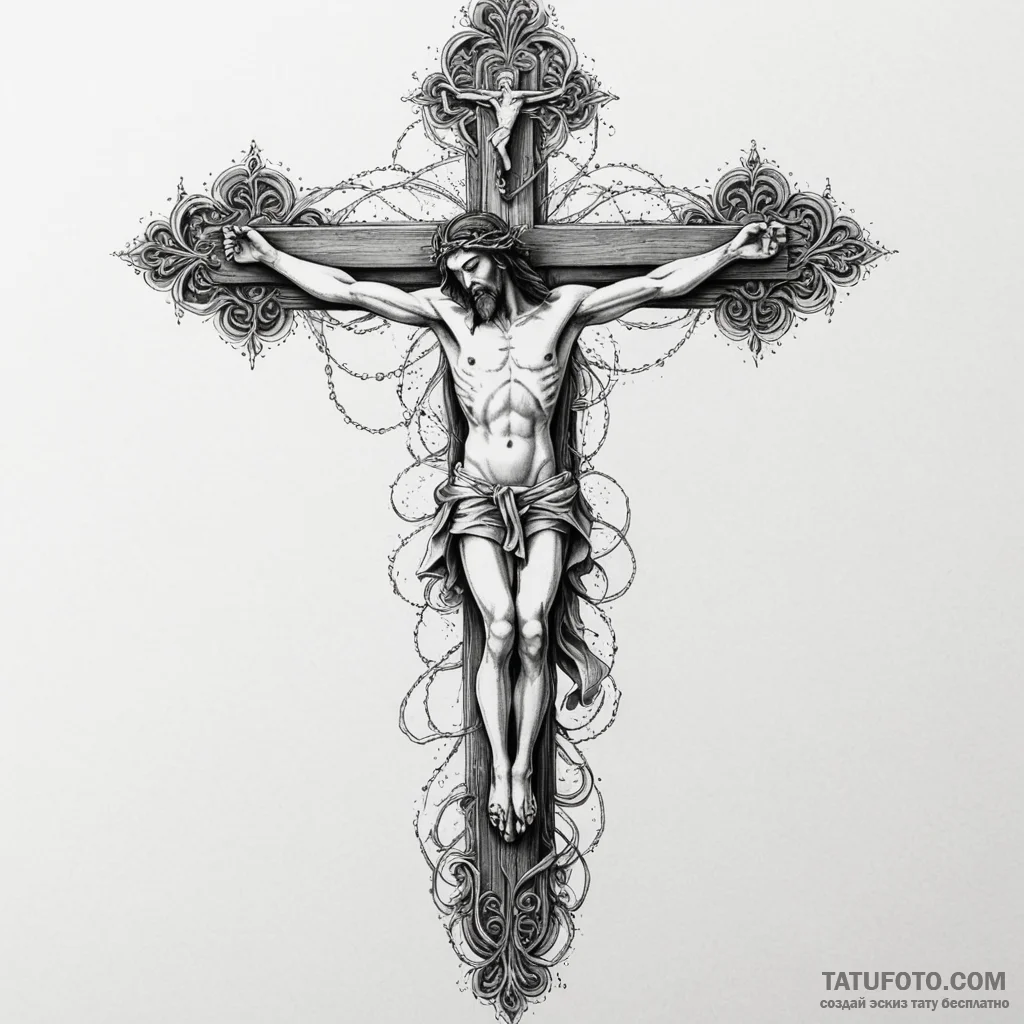 Crucifixion, ink illustration for tattoo, hig... - эскиз тату (№1750285225_0, 18.06.2025 22:20) — Tatufoto.com
