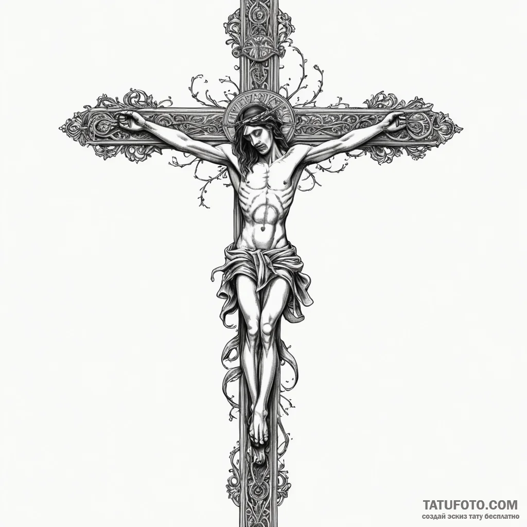 Crucifixion, ink illustration for tattoo, hig... - эскиз тату (№1750285225_1, 18.06.2025 22:20) — Tatufoto.com