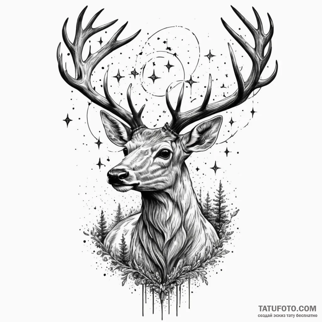 Astral deer with star-dust trail, artistic ta... - эскиз тату (№1750285367_0, 18.06.2025 22:22) — Tatufoto.com