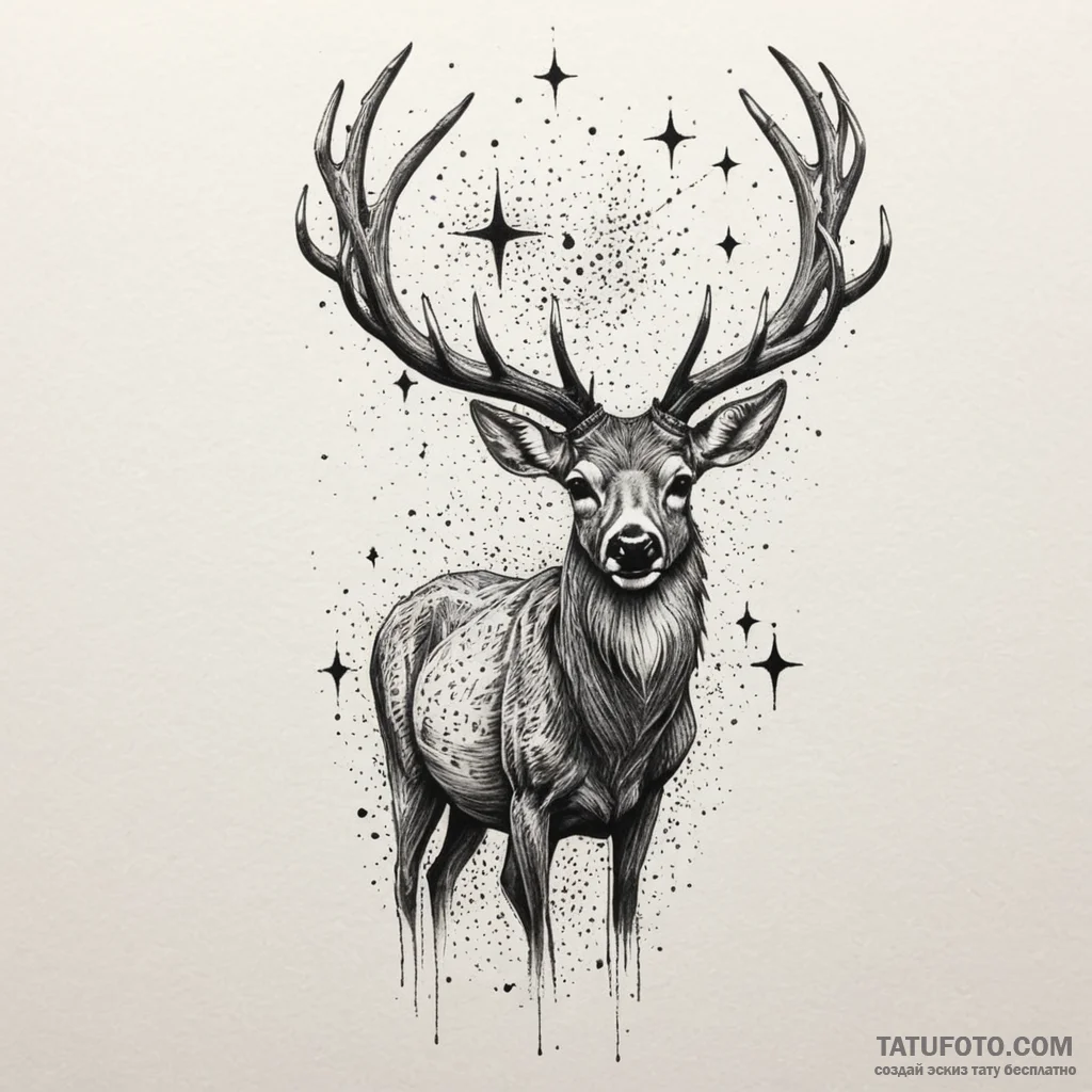 Astral deer with star-dust trail, artistic ta... - эскиз тату (№1750285367_1, 18.06.2025 22:22) — Tatufoto.com