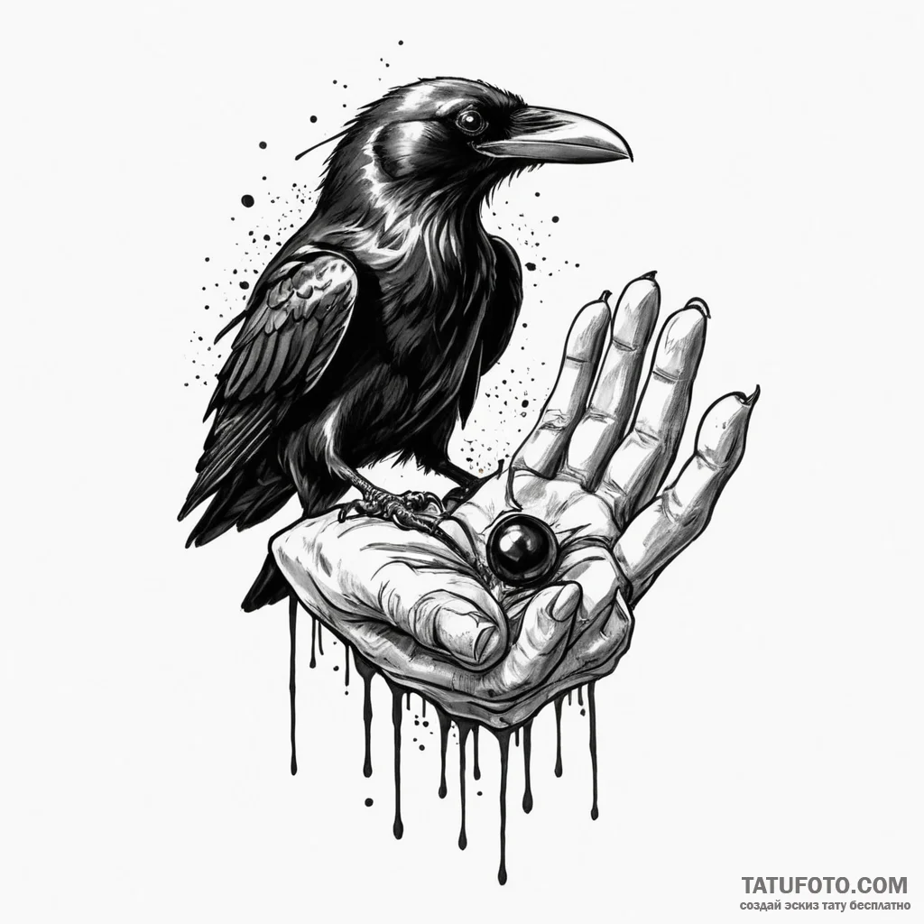 Claw of a raven holding a single, black pearl... - эскиз тату (№1750285438_1, 18.06.2025 22:23) — Tatufoto.com