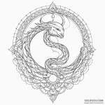 Angel serpent encircling crescent moon, tatto… — эскиз тату (№1750286153_0, 18.06.2025 22:35) — Tatufoto.com