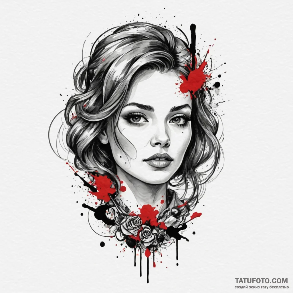 A watercolor splash effect, tattoo drawing ou... - эскиз тату (№1750286295_0, 18.06.2025 22:38) — Tatufoto.com