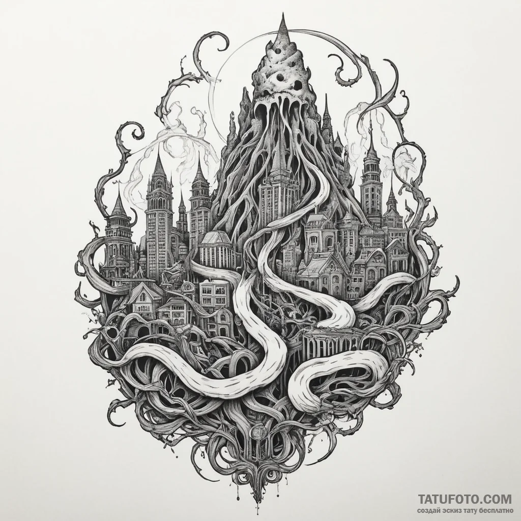 Smog-filled city with the faint outline of a... - эскиз тату (№1750287008_0, 18.06.2025 22:50) — Tatufoto.com