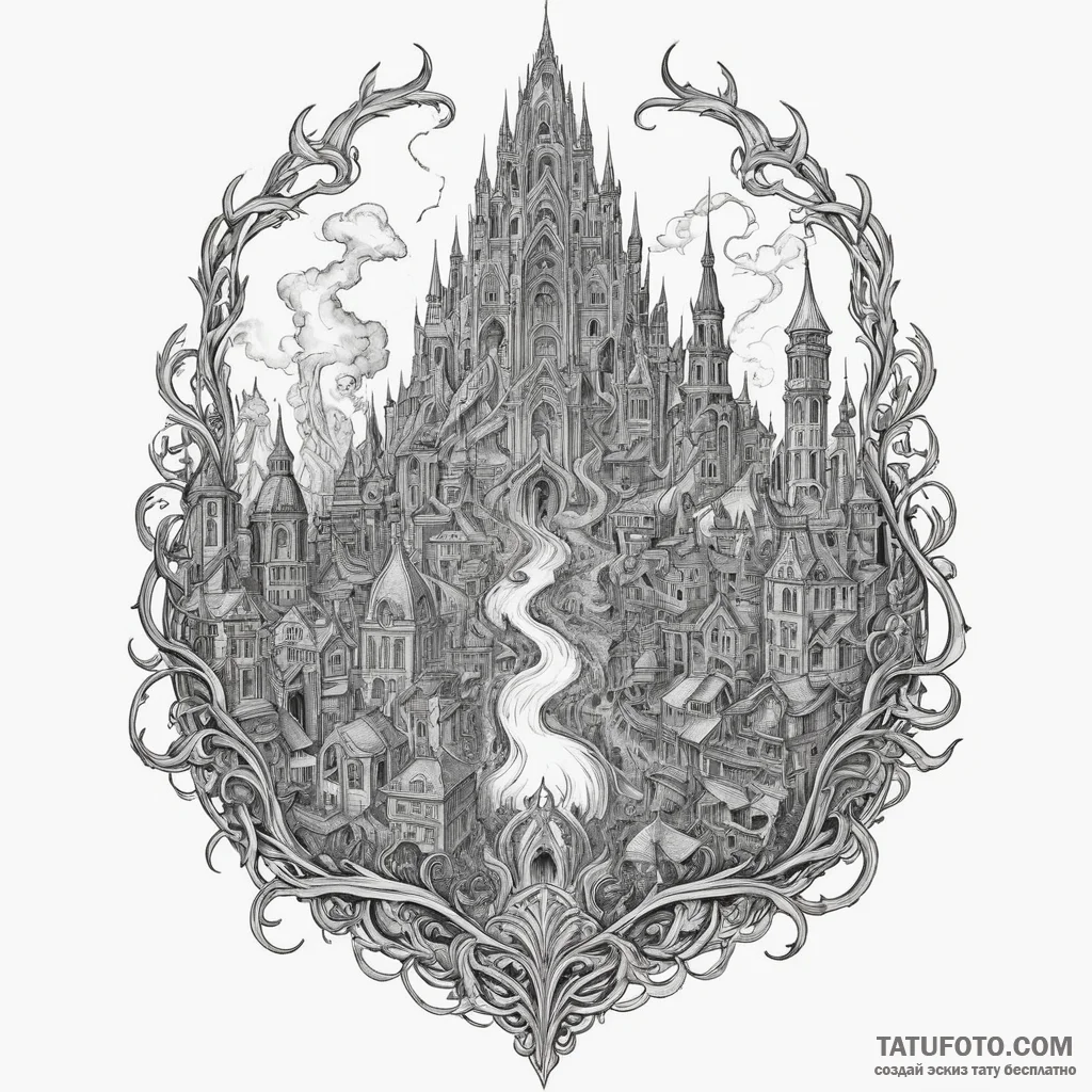 Smog-filled city with the faint outline of a... - эскиз тату (№1750287008_1, 18.06.2025 22:50) — Tatufoto.com