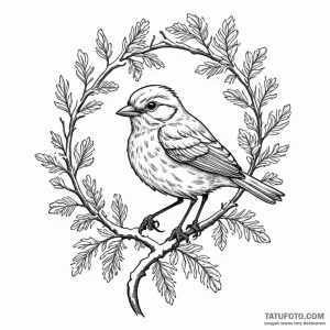 A whimsical bird on a branch with snow, winte... - эскиз тату (№1750287080_1, 18.06.2025 22:51) — Tatufoto.com