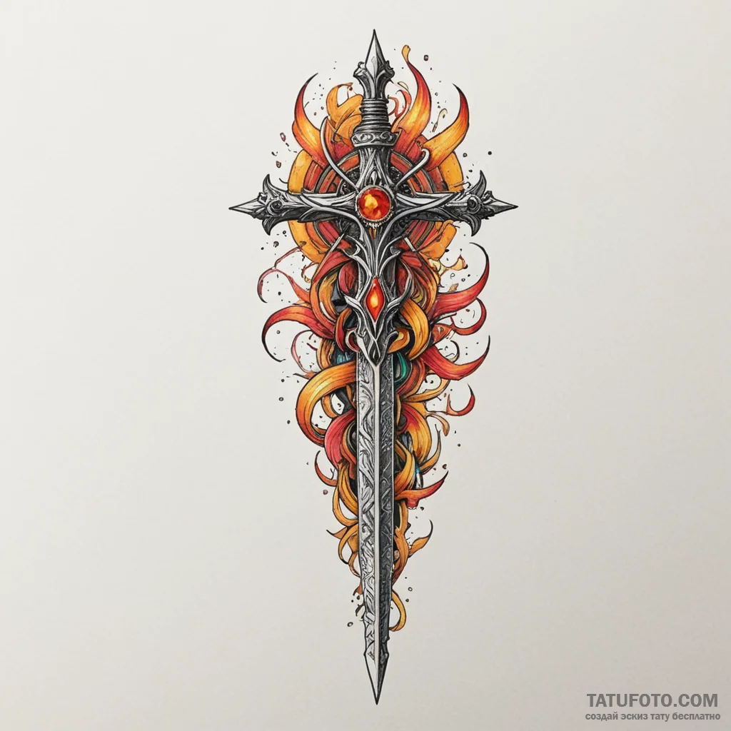 Dagger fused with ember vein, tattoo line art... - эскиз тату (№1750288075_0, 18.06.2025 23:07) — Tatufoto.com