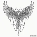 Animated wings bound in chains, tattoo sketch… — эскиз тату (№1750288798_0, 18.06.2025 23:19) — Tatufoto.com