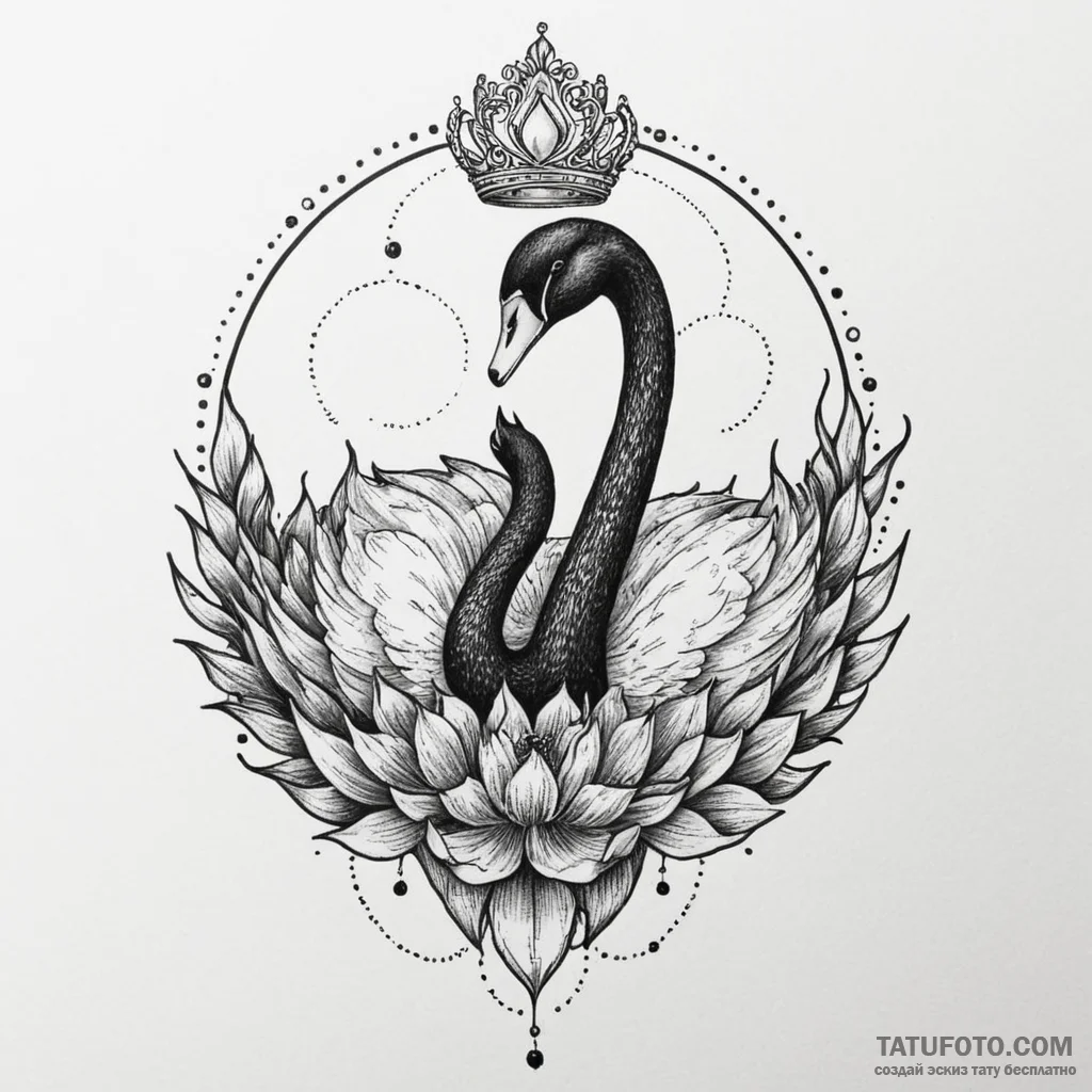 Black swan with a silver crown swimming on in... - эскиз тату (№1750289675_0, 18.06.2025 23:34) — Tatufoto.com