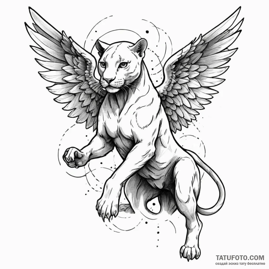 Angel panther in battle stance, tattoo flash... - эскиз тату (№1750289818_0, 18.06.2025 23:36) — Tatufoto.com