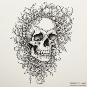 Pearls spilling from skeletal jaw, tattoo dra... - эскиз тату (№1750292400_0, 19.06.2025 00:20) — Tatufoto.com
