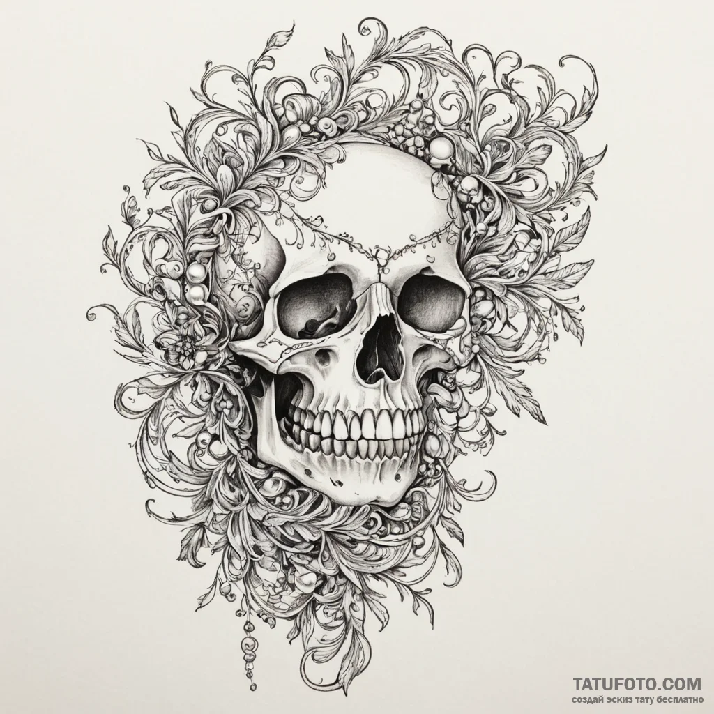 Pearls spilling from skeletal jaw, tattoo dra... - эскиз тату (№1750292400_0, 19.06.2025 00:20) — Tatufoto.com