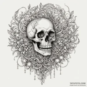 Pearls spilling from skeletal jaw, tattoo dra... - эскиз тату (№1750292400_1, 19.06.2025 00:20) — Tatufoto.com