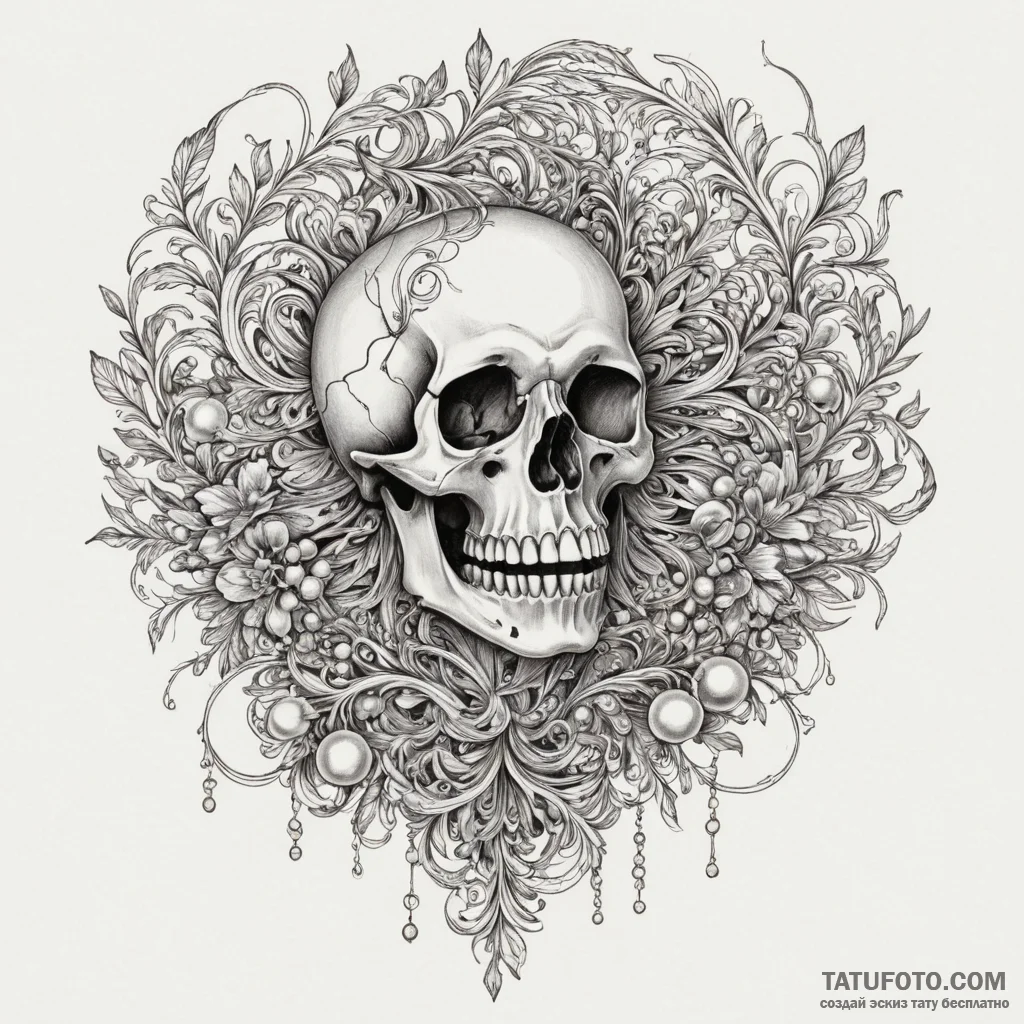 Pearls spilling from skeletal jaw, tattoo dra... - эскиз тату (№1750292400_1, 19.06.2025 00:20) — Tatufoto.com