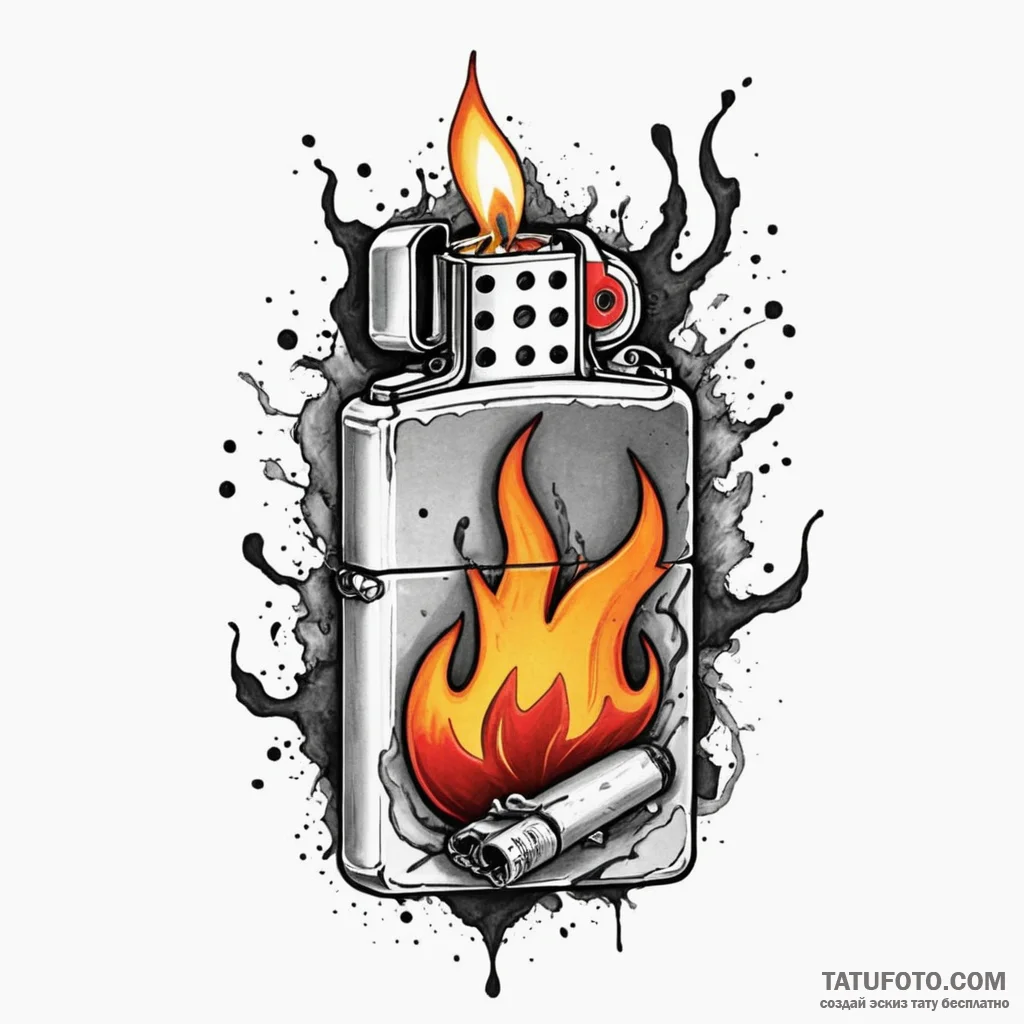 Zippo lighter, flame lit, artistic tattoo ske... - эскиз тату (№1750294323_0, 19.06.2025 00:52) — Tatufoto.com