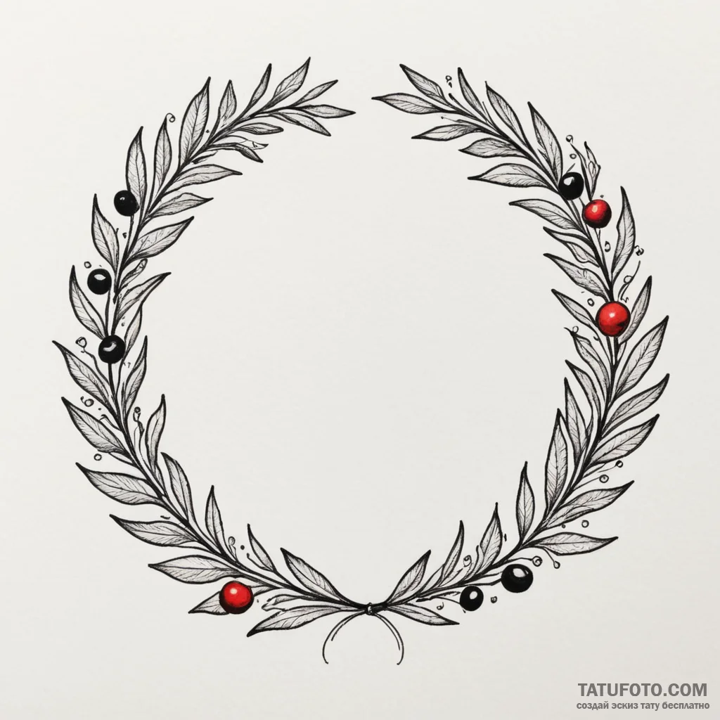 Olive wreath beneath starlit sky, tattoo flas... - эскиз тату (№1750295136_0, 19.06.2025 01:05) — Tatufoto.com