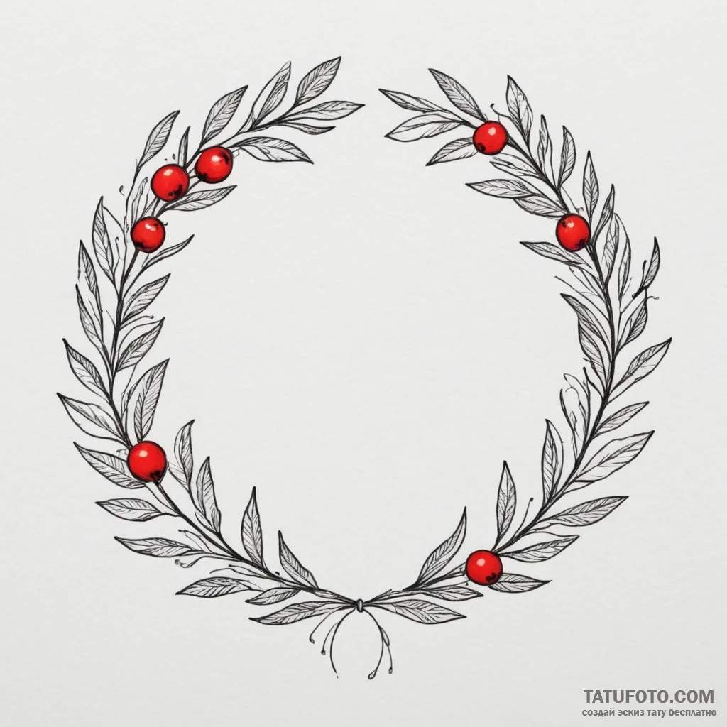 Olive wreath beneath starlit sky, tattoo flas... - эскиз тату (№1750295136_1, 19.06.2025 01:05) — Tatufoto.com
