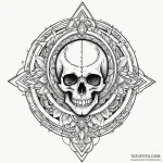 Angelic skull with golden halo, tattoo flash… — эскиз тату (№1750295207_1, 19.06.2025 01:06) — Tatufoto.com