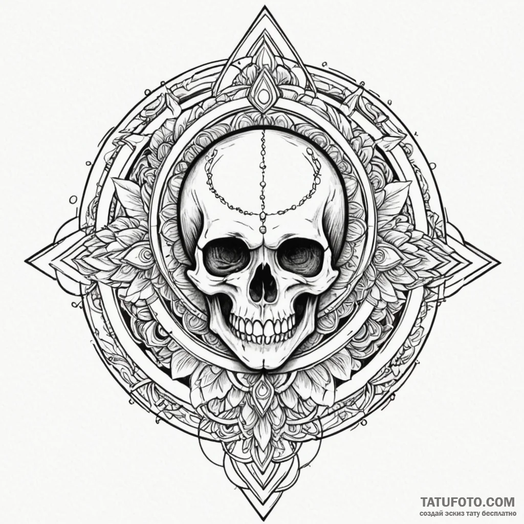 Angelic skull with golden halo, tattoo flash... - эскиз тату (№1750295207_1, 19.06.2025 01:06) — Tatufoto.com