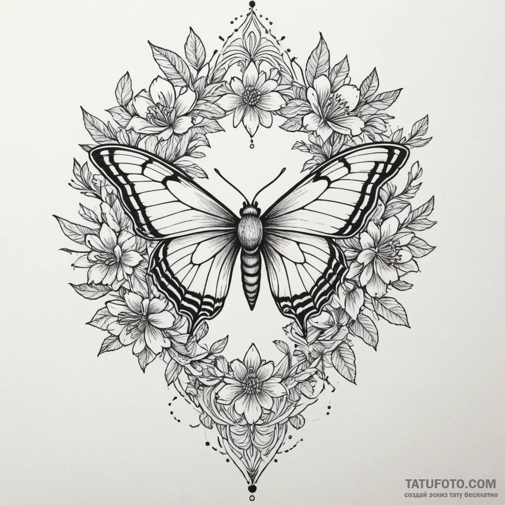 Queenрір‚в„ўs moth beneath spectral bloom, ta... - эскиз тату (№1750295350_0, 19.06.2025 01:09) — Tatufoto.com