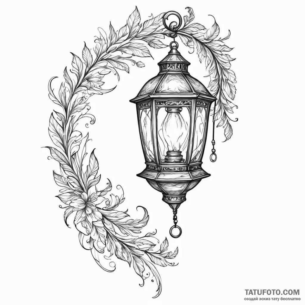 Ruined lantern swinging in wind, artistic tat... - эскиз тату (№1750295993_1, 19.06.2025 01:19) — Tatufoto.com