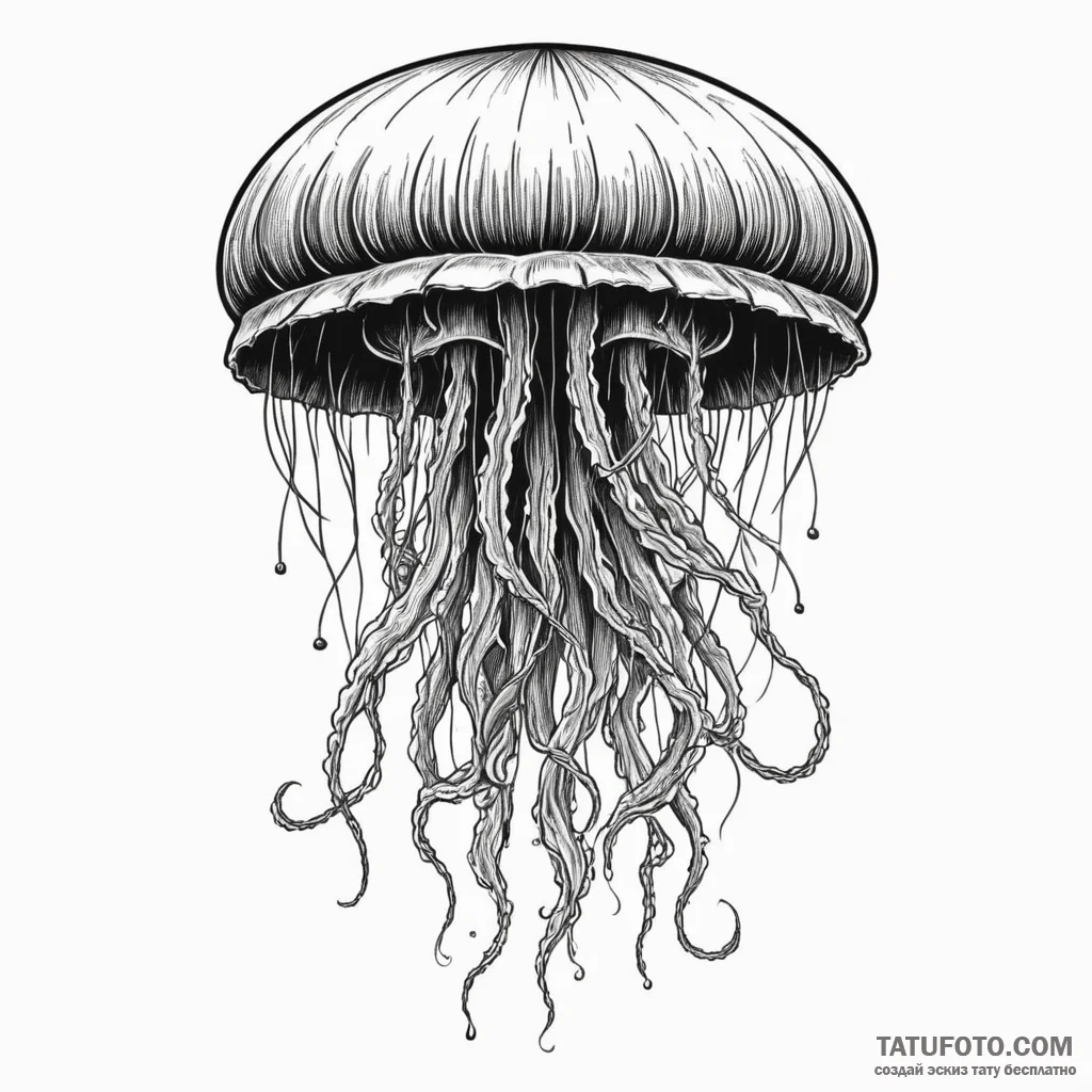Man-o'-war jellyfish with electric tentacles,... - эскиз тату (№1750296064_0, 19.06.2025 01:21) — Tatufoto.com