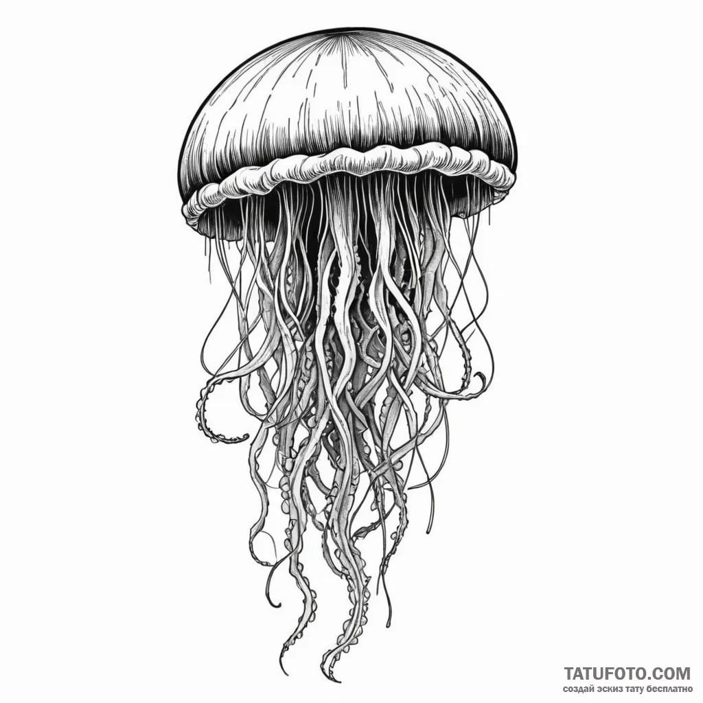 Man-o'-war jellyfish with electric tentacles,... - эскиз тату (№1750296064_1, 19.06.2025 01:21) — Tatufoto.com