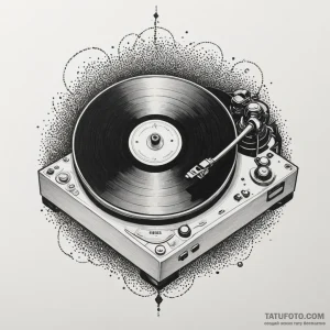 Record player with a vinyl spinning, artistic... - эскиз тату (№1750297063_1, 19.06.2025 01:37) — Tatufoto.com