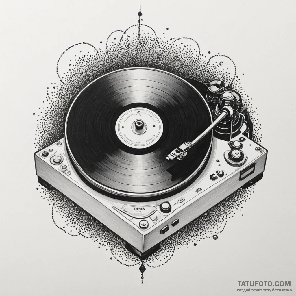 Record player with a vinyl spinning, artistic... - эскиз тату (№1750297063_1, 19.06.2025 01:37) — Tatufoto.com